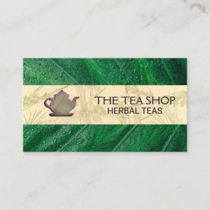 Rustic Teapot   Green Leave   Business Card