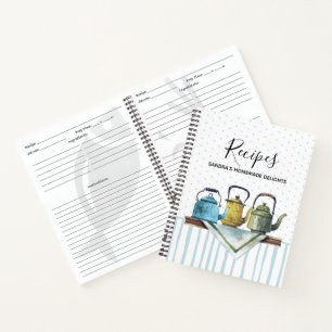 Rustic Teapots Farmhouse Watercolor Recipe Book