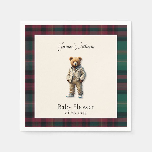 rustic Teddy  Baby Shower Napkin (Front)