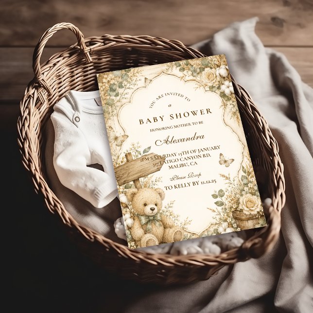 Rustic Teddy Bear Baby Shower Invitation (Creator Uploaded)