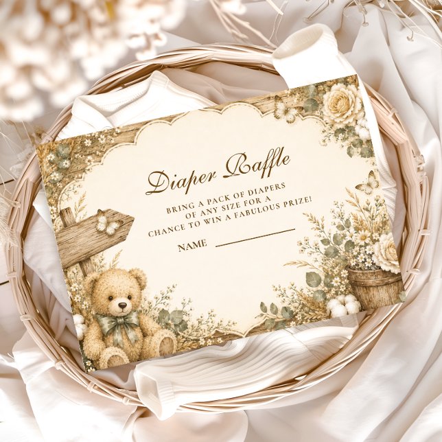 Rustic Teddy Bear Diaper Raffle Enclosure Card (Creator Uploaded)