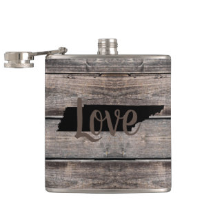 rustic TENNESSEE LOVE in script   Hip Flask