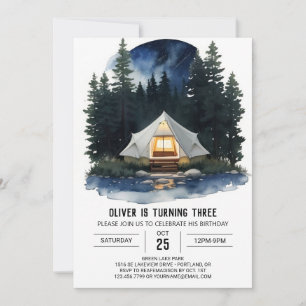 Rustic Tent and Trees Birthday Invitation