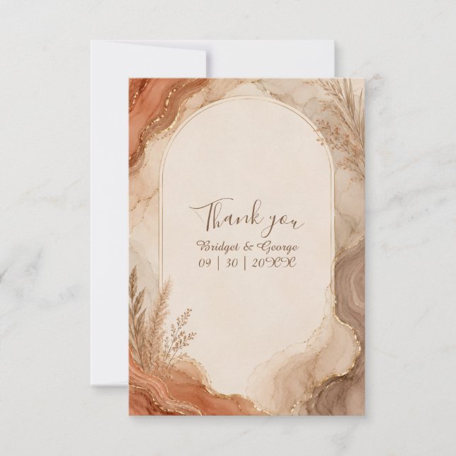 Rustic Terracotta Agate marble boho Wedding Thank You Card (Front)