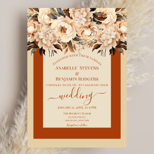 Rustic Terracotta and Cream Floral QR code Wedding Invitation