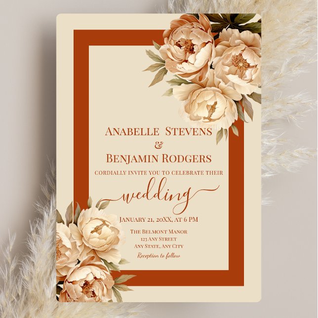 Rustic Terracotta and Cream Floral QR code Wedding Invitation (Creator Uploaded)