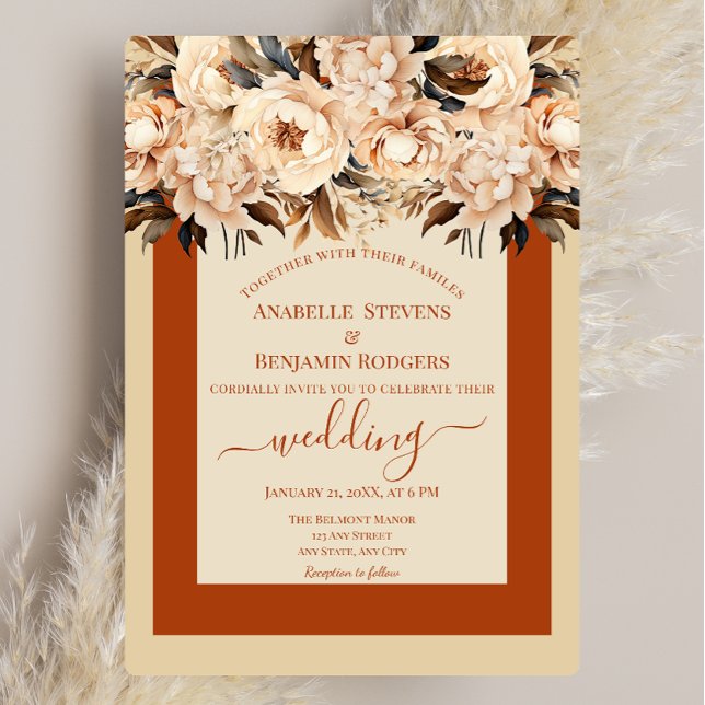 Rustic Terracotta and Cream Floral QR code Wedding Invitation (Creator Uploaded)