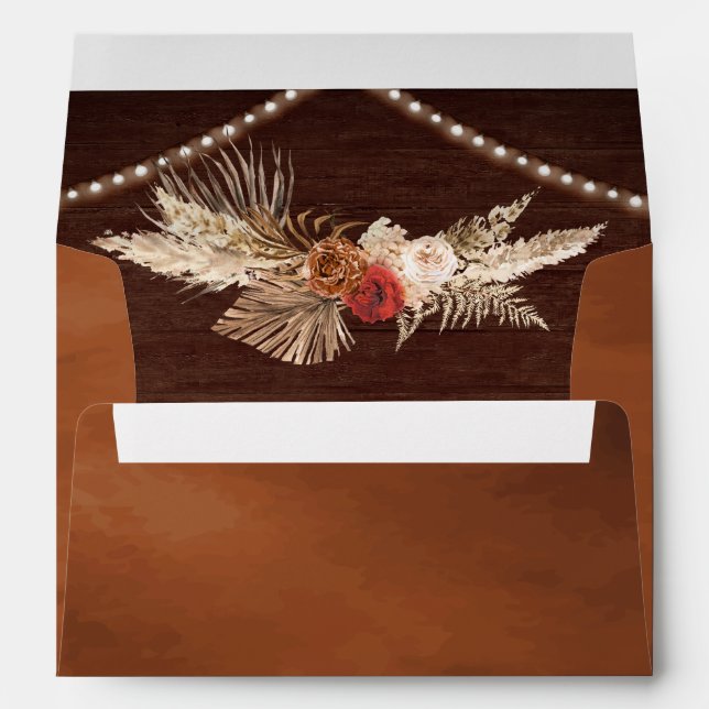 Rustic Terracotta and Maroon Floral Pampas Wedding Envelope (Back (Bottom))