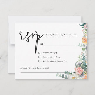 Rustic Terracotta and Orange Autumn Floral wedding RSVP Card