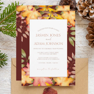Rustic Terracotta Autumn Fall Leaves Wedding Invitation
