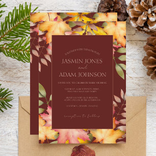 Rustic Terracotta Autumn Fall Leaves Wedding Invitation