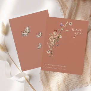 Rustic Terracotta Autumn Fall Wildflowers Wedding Thank You Card