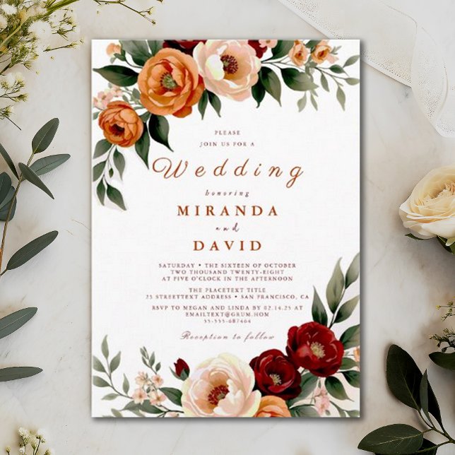 Rustic Terracotta Autumn Pampas Grass Wedding Invitation (Creator Uploaded)