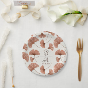 Rustic Terracotta Beige Ginkgo Leaf Wedding Paper Plate