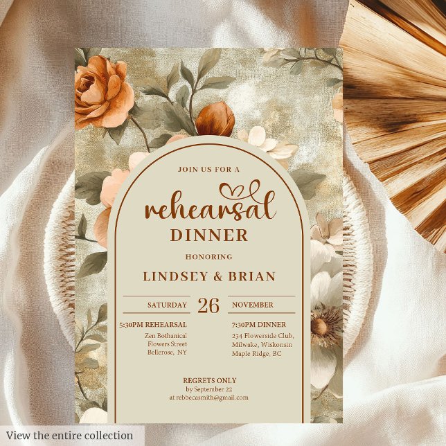 Rustic Terracotta Beige Olive Floral Rehearsal  Invitation (Rustic Terracotta Beige Olive Floral Rehearsal Invitation)