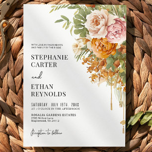 Rustic Terracotta Blush Floral Boho Wedding  Invitation