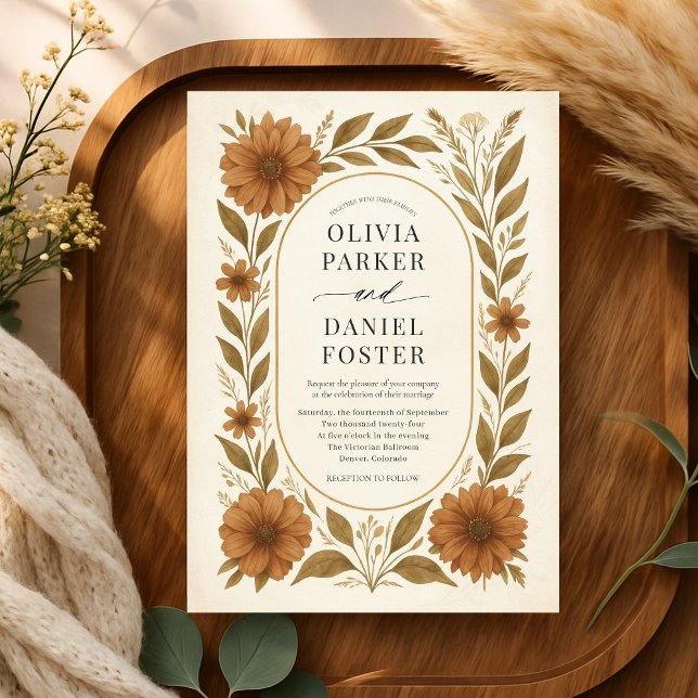 Rustic Terracotta Boho Floral Wedding Invitation (Creator Uploaded)