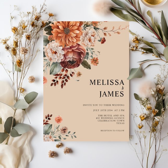Rustic Terracotta Boho Floral Wedding Invitation (Creator Uploaded)