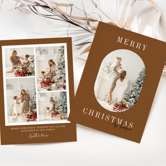 Rustic Terracotta Boho Oval Photo Christmas Holiday Card (Creator Uploaded)