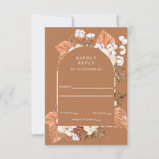 Rustic Terracotta Boho Pampas Arched Wedding RSVP Card