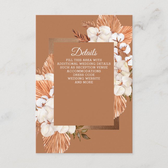 Rustic Terracotta Boho Pampas Orchids Wedding Enclosure Card (Front)