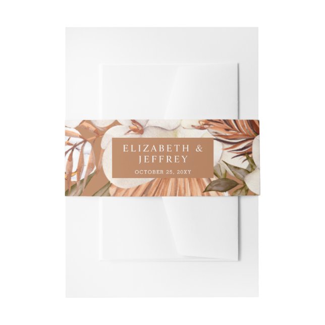 Rustic Terracotta Boho Pampas Orchids Wedding Invitation Belly Band (Front Example)