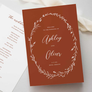 Rustic Terracotta Boho Wildflower Wreath Wedding Programme