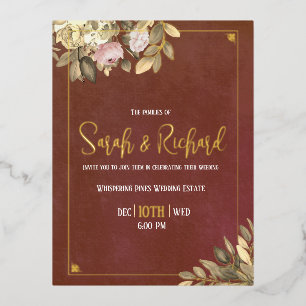 Rustic Terracotta Botanical Boho Luxe Wedding Foil Invitation Postcard