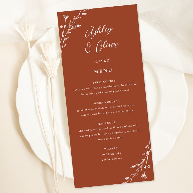 Rustic Terracotta Botanical Wedding Menu Card (Creator Uploaded)