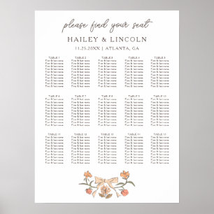 Rustic Terracotta Bow Floral Wedding Seating Chart