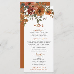 Rustic Terracotta Burnt Orange Floral Wedding Menu