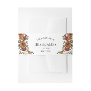 Rustic Terracotta Burnt Orange Rust Floral Wedding Invitation Belly Band