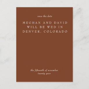 Rustic Terracotta Burnt Orange Save The Date Announcement Postcard