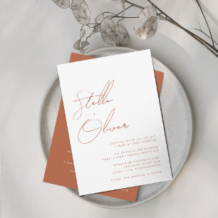 Rustic Terracotta Calligraphy Details Wedding Invitation
