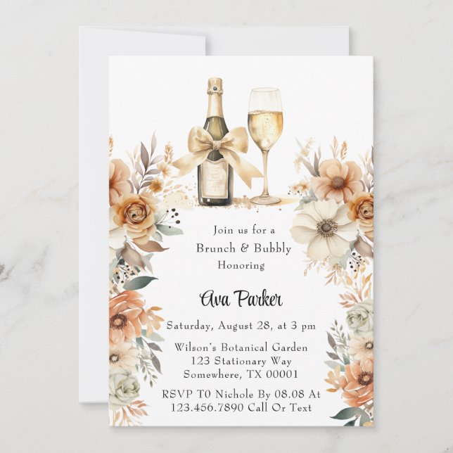 Rustic Terracotta Cream Floral Brunch & Bubbly Invitation (Front)
