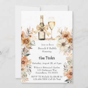 Rustic Terracotta Cream Floral Brunch & Bubbly Invitation
