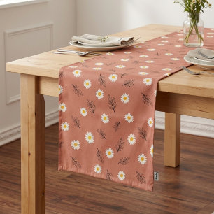 Rustic Terracotta Daisy Floral Botanical Table Short Table Runner