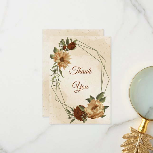 rustic terracotta earth tone floral thank you card (Front/Back In Situ)
