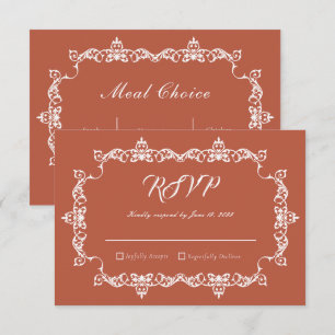 Rustic Terracotta Ember Ornately Framed Wedding RSVP Card