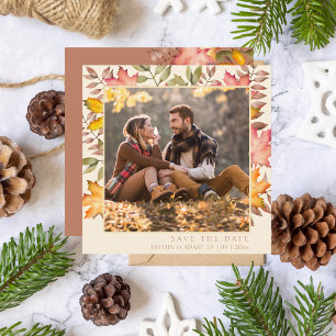 Rustic Terracotta Fall Autumn Leaves Photo Wedding Save The Date