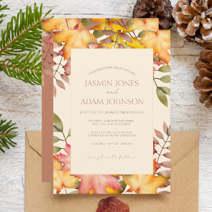 Rustic Terracotta Fall Autumn Leaves Wedding Invitation