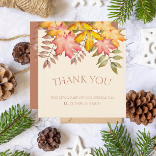 Rustic Terracotta Fall Autumn Leaves Wedding Thank You Card