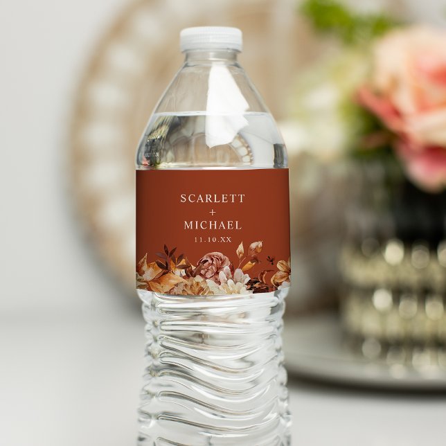 Rustic Terracotta Fall Water Bottle Label (Rustic Terracotta Fall Floral Water Bottle Label by Painted Paperie
)