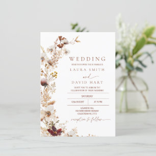 Rustic Terracotta Fall Wildflowers Wedding Invitation