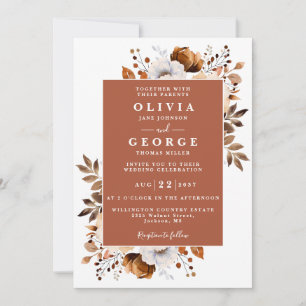 Rustic Terracotta Floral All In One Wedding Invitation