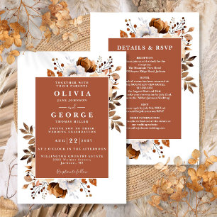 Rustic Terracotta Floral All In One Wedding Invitation