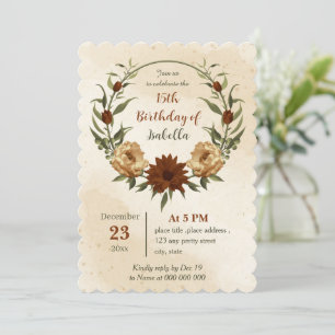 rustic terracotta floral botanical birthday invitation