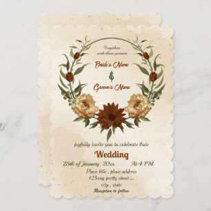 rustic terracotta floral botanical wedding  invitation
