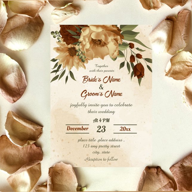 rustic terracotta floral botanical wedding  invitation (Creator Uploaded)