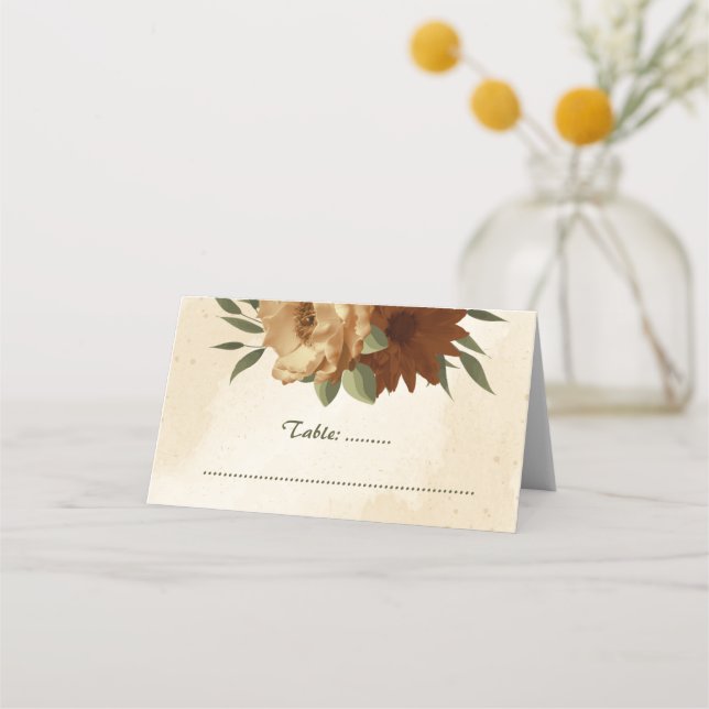 rustic terracotta floral botanical wedding place card (Front)